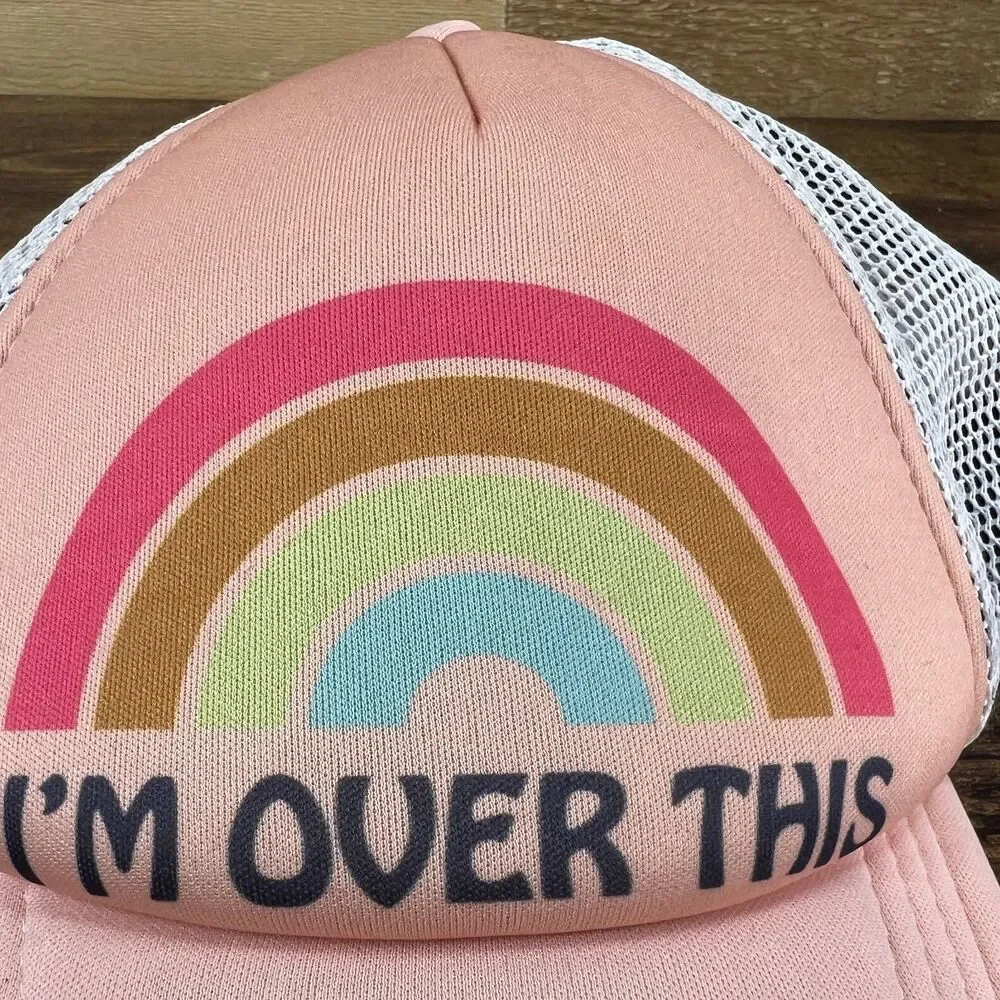 Feather 4 Arrow I'm Over This Pink Rainbow Kids Hat Trucker Mesh